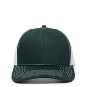 Outdoor Cap Blank Trucker Hat   Structured Pro Round Baseball Cap with Mesh Back, Adjustable Snapback, One Size, Dark Green/White