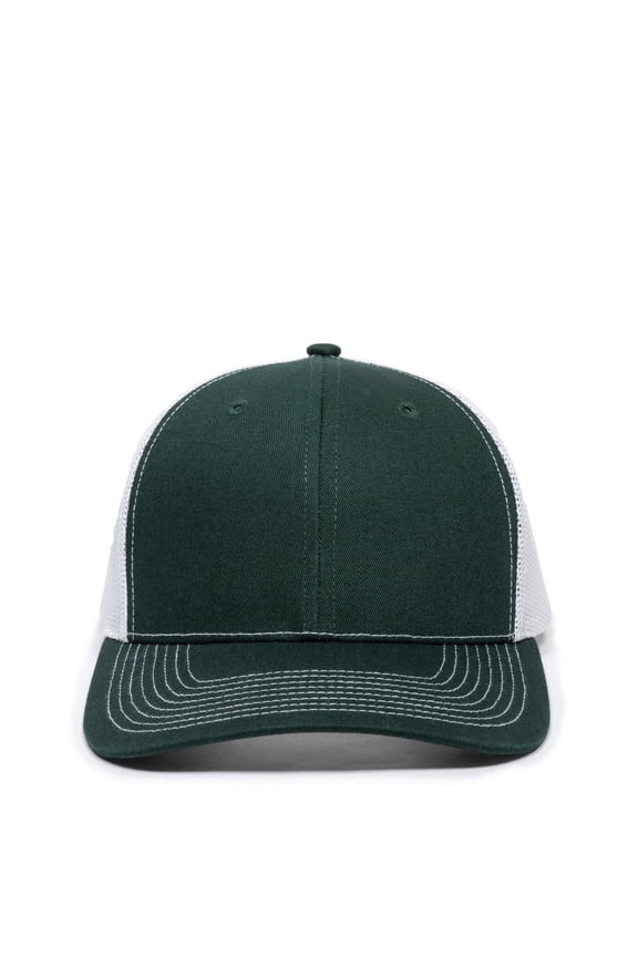 Blank Trucker Hat – Structured Pro Round Baseball Cap with Mesh Back, Adjustable Snapback, One Size, Dark Green/White