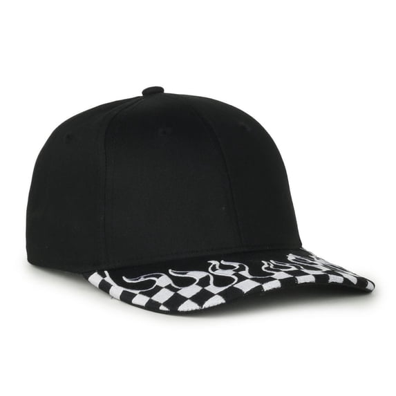 Outdoor Cap VROOM-01 Checkered Flame Solid Back Cap-Black