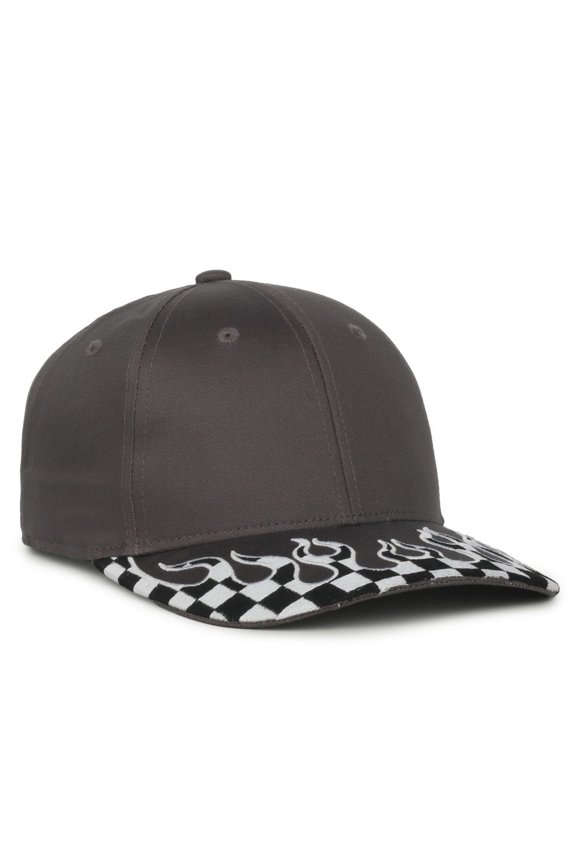 VROOM-01 Checkered Flame Solid Back Cap-Charcoal