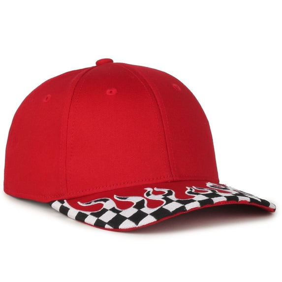 Outdoor Cap VROOM-01 Checkered Flame Solid Back Cap-Red