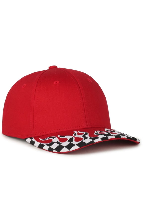 VROOM-01 Checkered Flame Solid Back Cap-Red