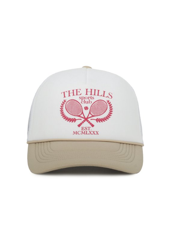 White Brown Tennis Pro Graphic Trucker Hat – Polyester Knit, Mesh Back, Structured