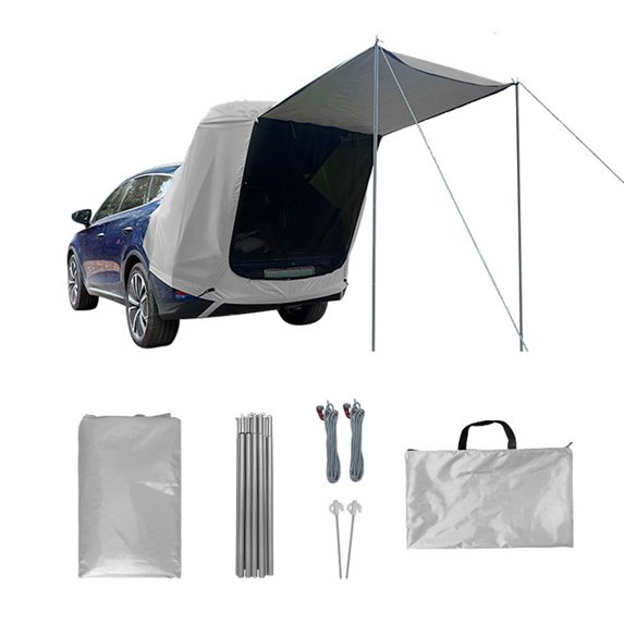 Outdoor Car Rear Tent Camping Picnic Car Rear Tent with Canopy Car Rear Extension Tent Sunshine-Proof Rain-Proof Car Rear Tent (WHITE)