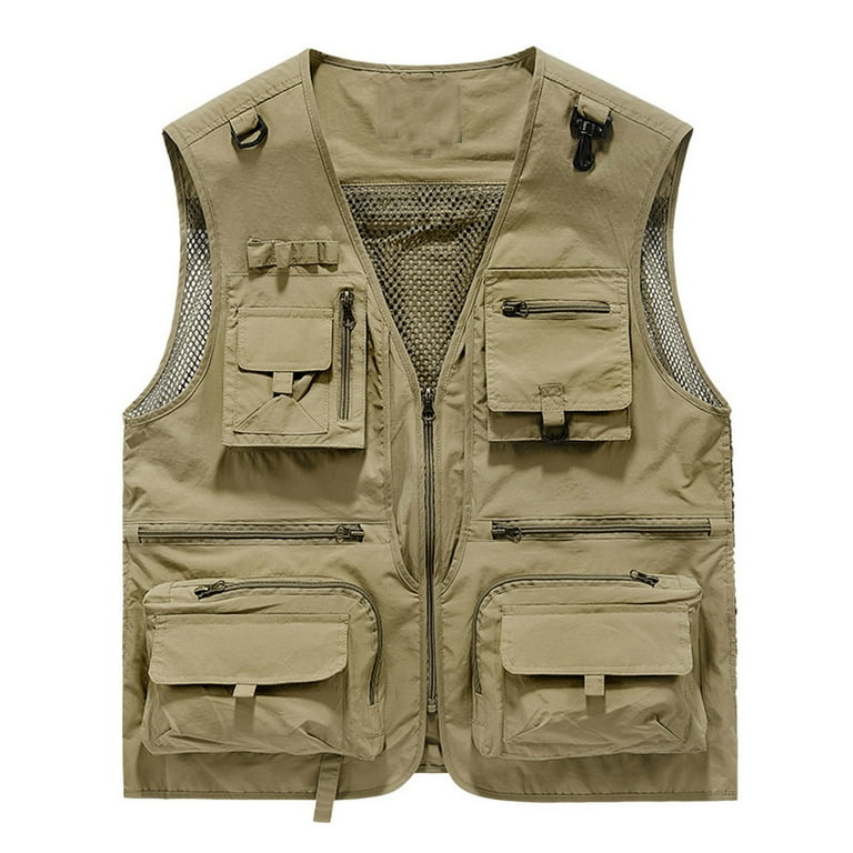 Outdoor Cargo Jackets for Men s Casual Work Safari Travel Photo Fishing Vest Zip up Waistcoat Multi Pockets 4X Large Khaki Walmart