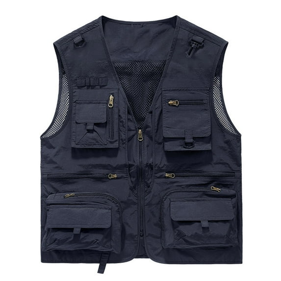 Father's Day Gifts,Outdoor Cargo Jackets for Men's Casual Work Safari Travel Photo Fishing Vest Zip-up Waistcoat Multi Pockets (5X-Large, Dark Blue)