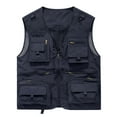 thumbnail image 1 of Outdoor Cargo Jackets for Men's Casual Work Safari Travel Photo Fishing Vest Zip-up Waistcoat Multi Pockets (X-Large, Dark Blue), 1 of 4