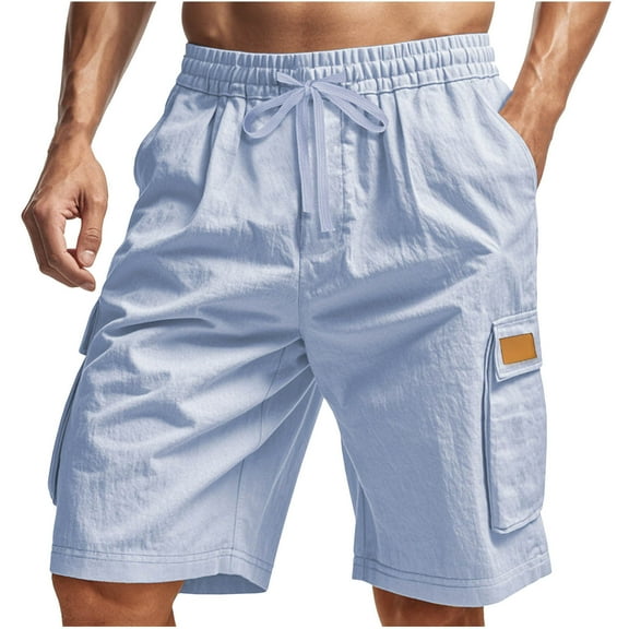 Outdoor Cargo Shorts for Men Trendy Drawstring Elastic Waist Workout Short Casual Solid Color with Multi Pockets