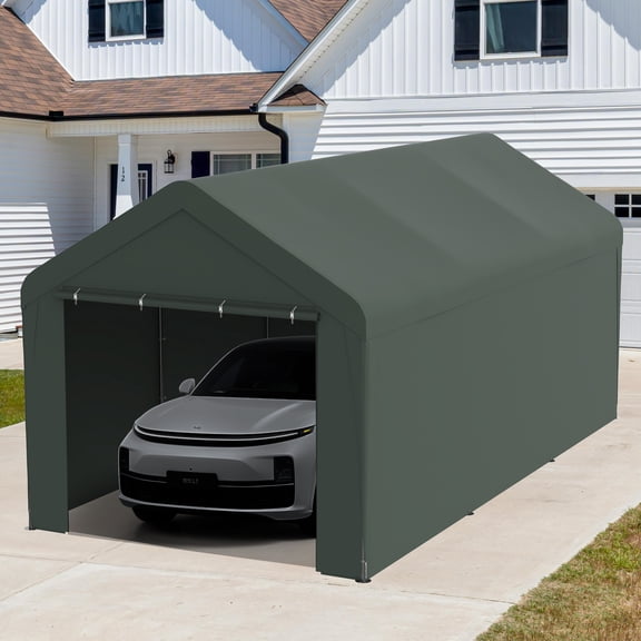 Outdoor Carport 10' x 20' Portable Garage Car Shelter Shade with Removable Sidewalls & Doors, Carport Canopy with Powder-Coated Steel Frame for Outdoor Party, Birthday