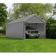 Outdoor Carport 10x20ft Heavy Duty Canopy Storage Shed,Portable Garage Party Tent,Portable Garage with Removable Sidewalls & Doors All-Season Tarp for Car,Truck,Party Grey
