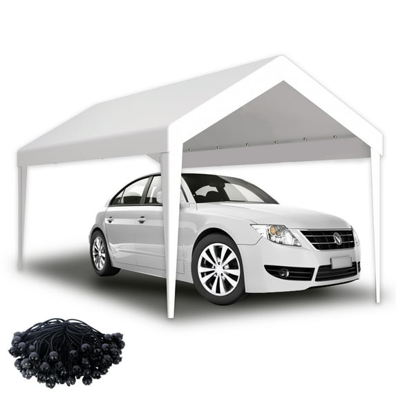 Outdoor Carports 12x20ft Carport Replacement Canopy Cover, Waterproof & UV Protected Tarp with 76 Elastic Buckles Suit for Garage Shelter, Frame is Not Included,white,Residential Carports