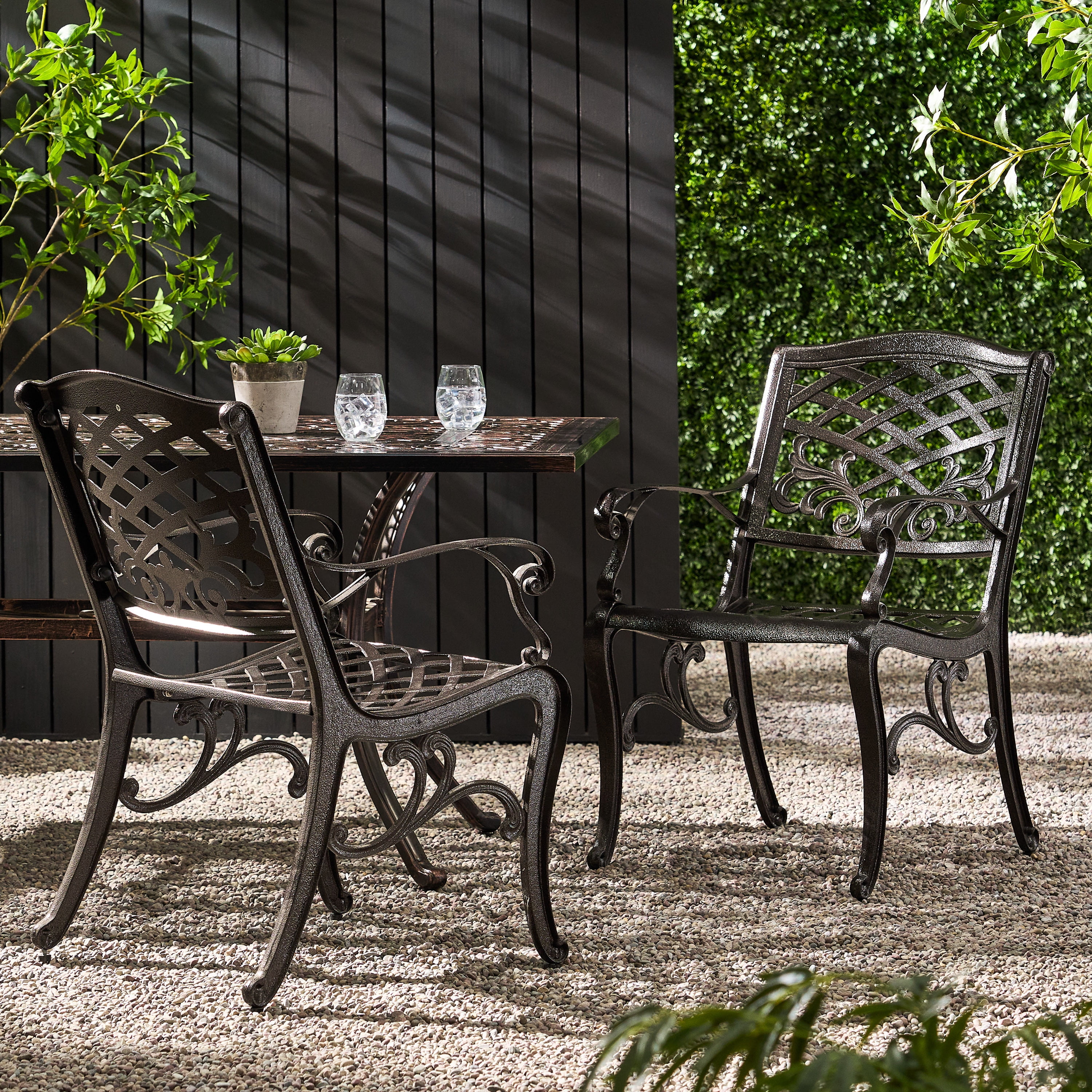 Outdoor Cast Aluminum Dining Chair Set of 2, Stable Household Seats for Patio Garden, Bronze