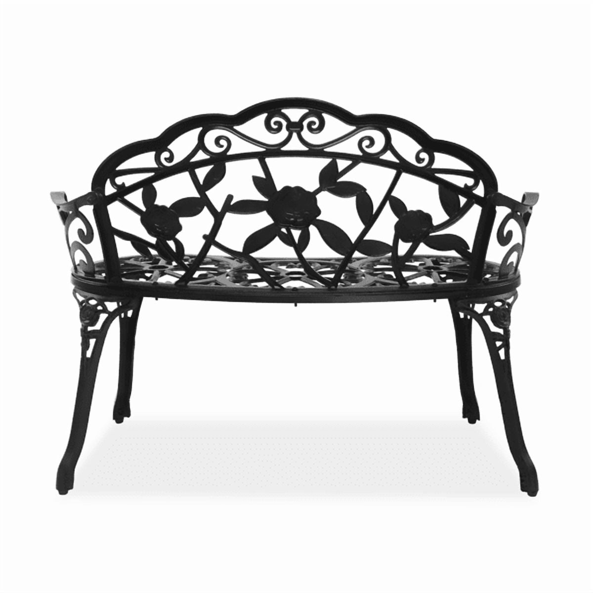 Outdoor Cast Aluminum Patio Bench, Porch Bench Chair with Curved Legs ...