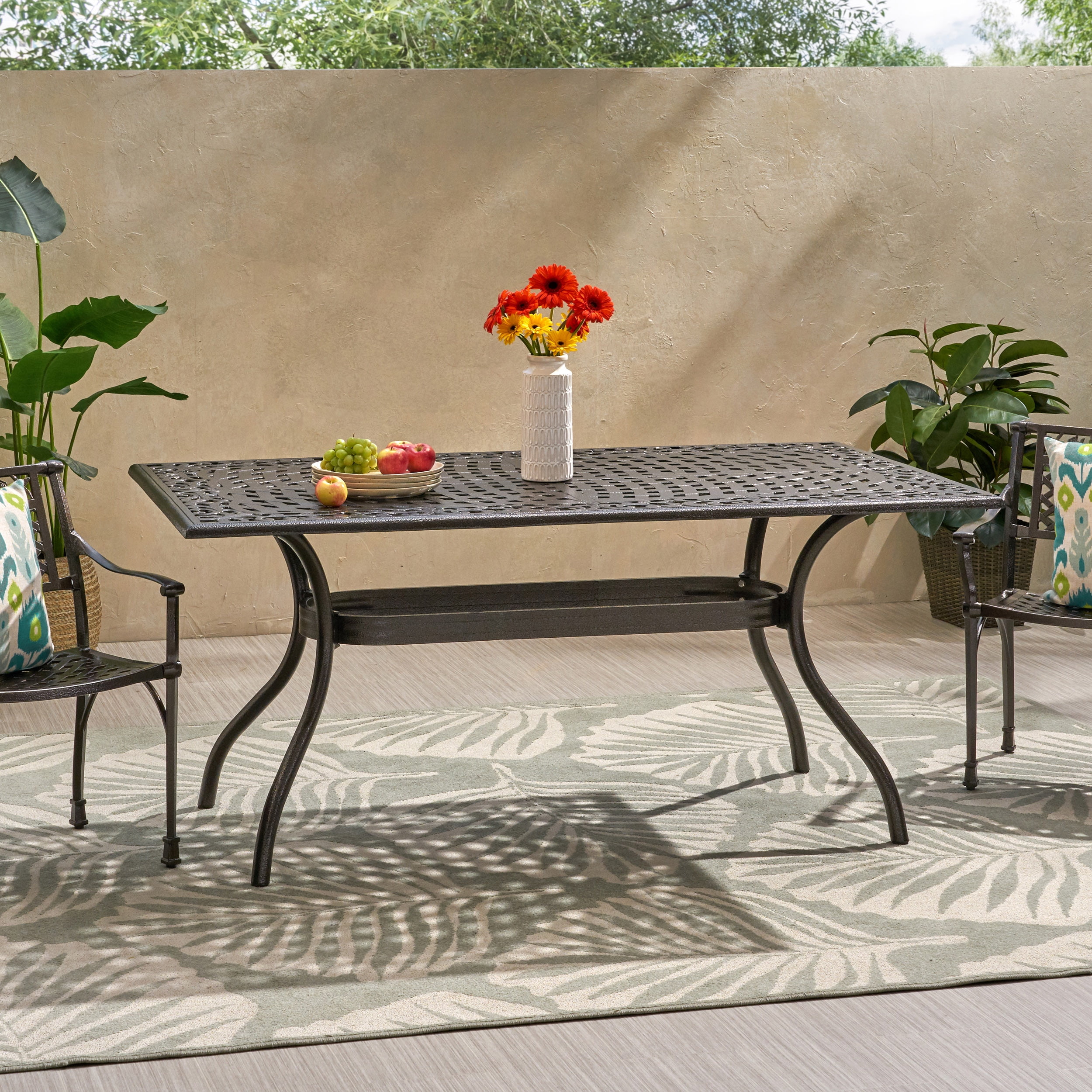 Outdoor Cast Aluminum Rectangular Dining Table, Stable Outdoor Household Table for Patio Garden, Bronze