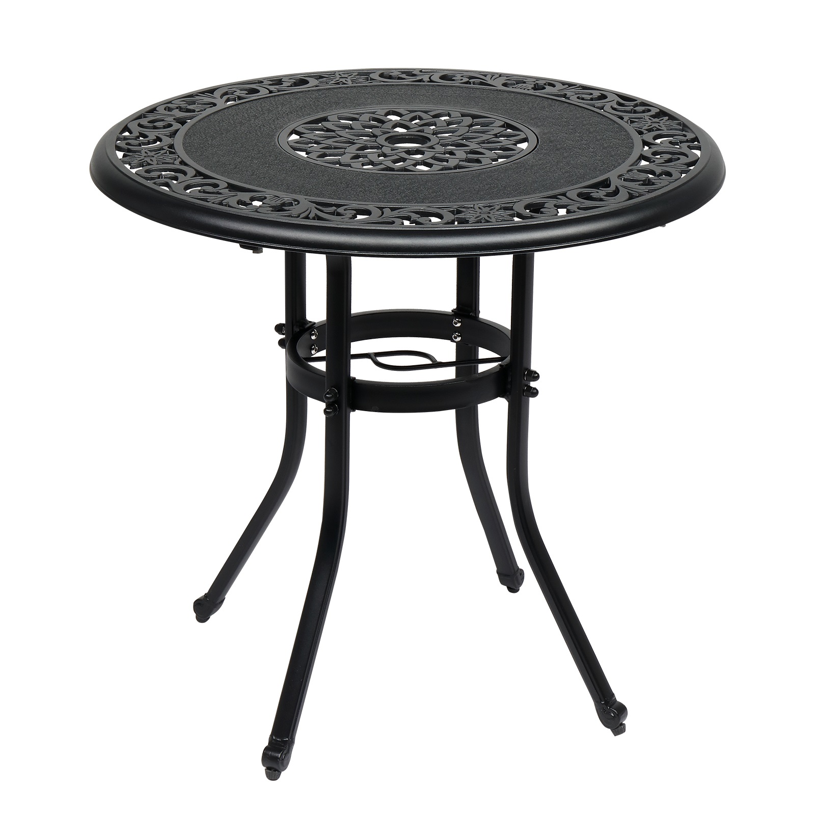 Outdoor Cast Aluminum Round Dining Table with 2" Umbrella Hole, All