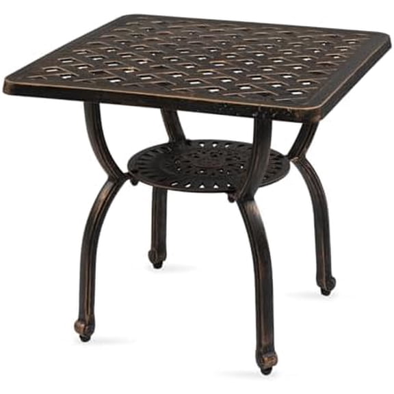 Outdoor Cast Aluminum Side Table,Cast Aluminum Outdoor Anti-Rust Patio Coffee Bistro Table for Indoor,Garden,Porch,Balcony(Square Antique Bronze)$$Garden & Patio