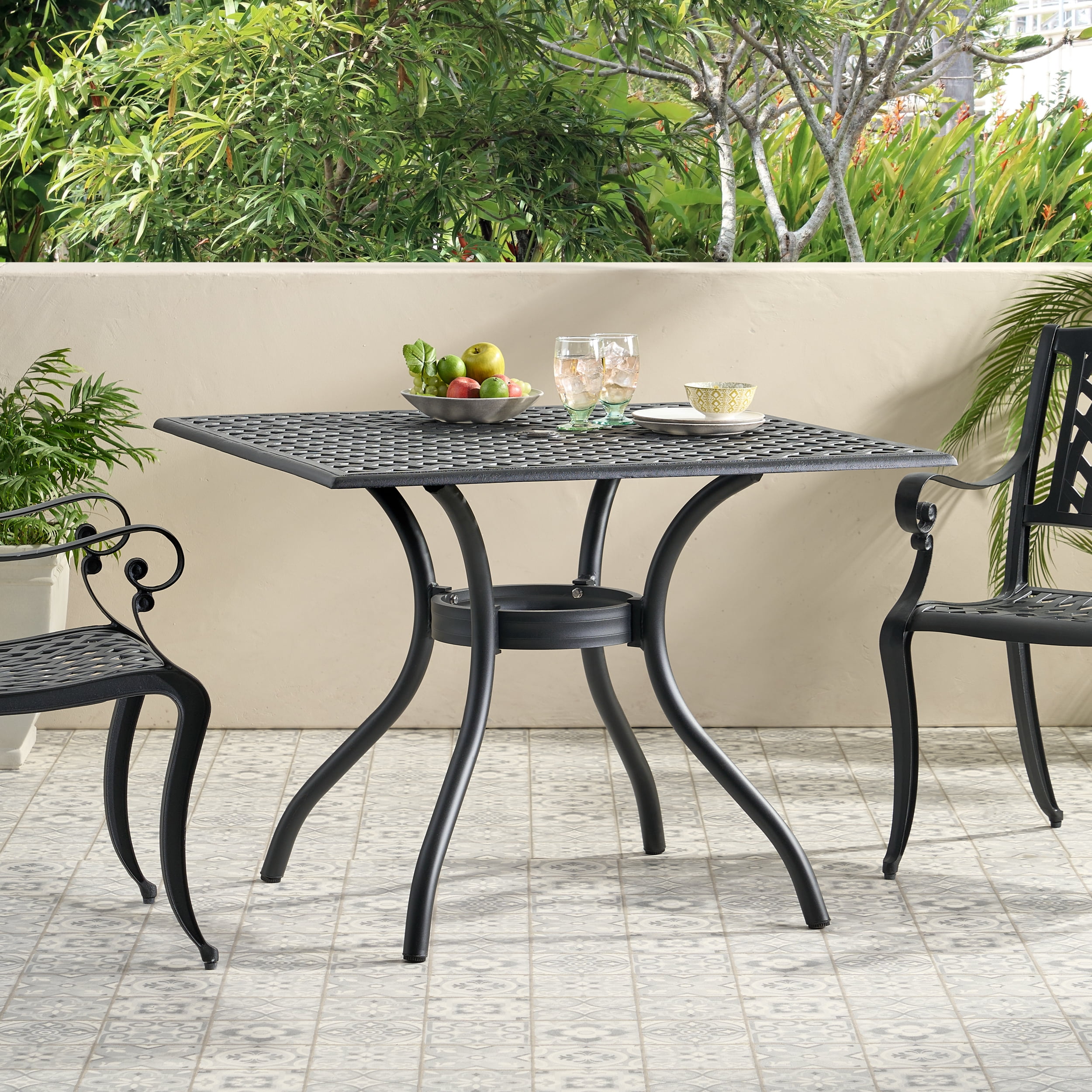 Outdoor Cast Aluminum Square Dining Table 39 Inch, Stable Leisure Desktop for Patio Garden, Black Sand