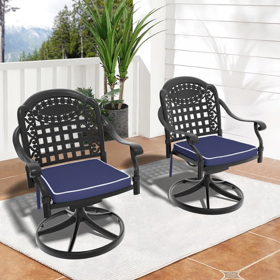 Outdoor Cast Aluminum Swivel Chairs (2pcs), Black Frame, Random Color Seat Covers 2pcs Garden Chairs, Cushions