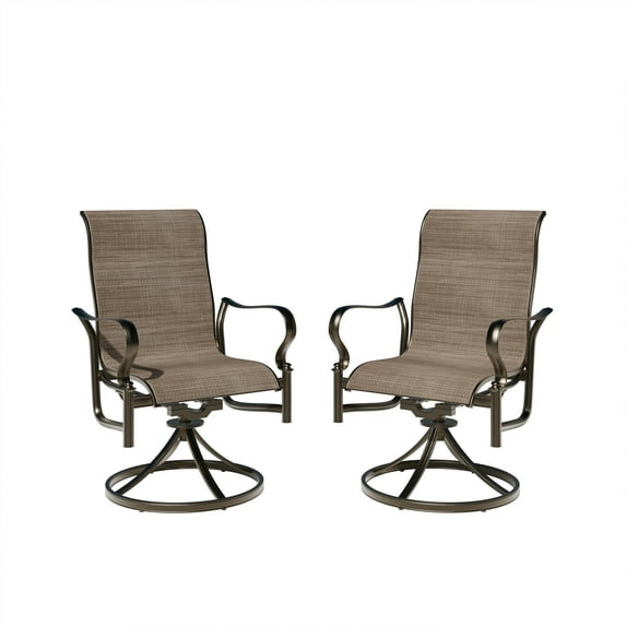 Mondawe Patio Swivel Dining Chairs Set of 4,Outdoor Chair with Textilene Mesh Fabric & High Back for All Weather Outdoor Lawn Garden Poolside Brown