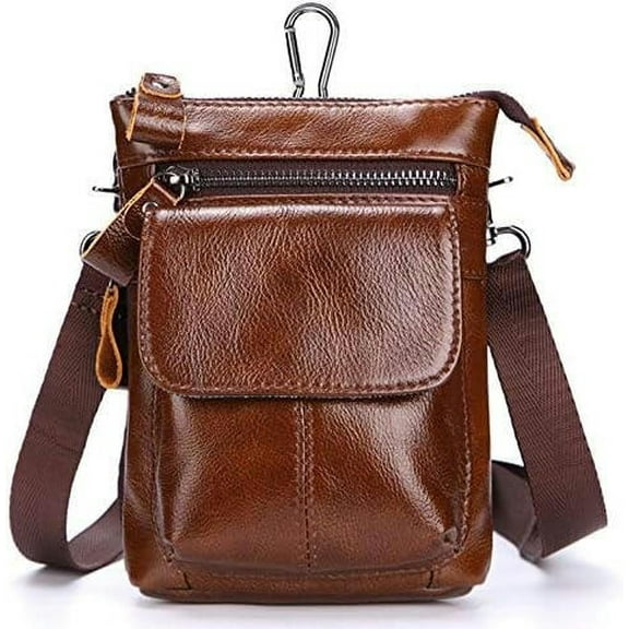 Outdoor Casual Mens Genuine Leather Waist Bag, Genuine Leather Multifunctional Zipper Messenger Bag