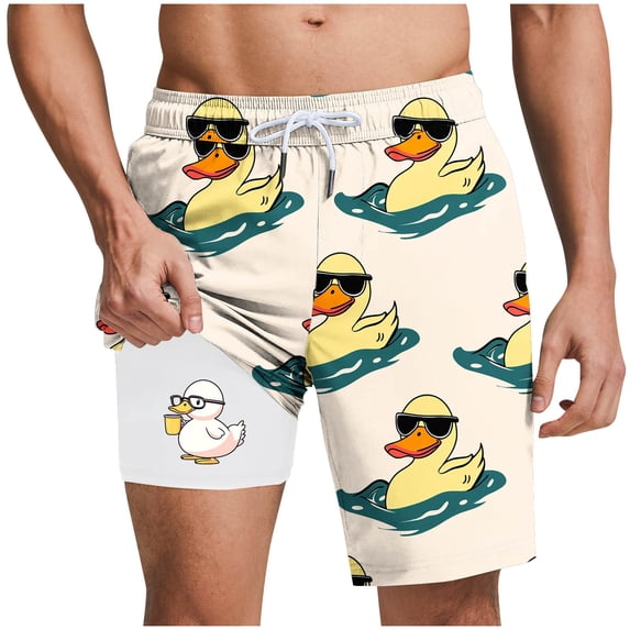 Outdoor Casual Shorts for Mens Funny Printed 7" Lightweight Sweatpants Compression Liner 5 Inch Inseam Swim Shorts Light Breathable Pants Travel Golf Camping Beach Shorts with Pockets