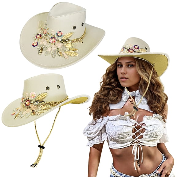 Outdoor Casual Style Sequin Flower Cowboy Outdoor Casual Style Sequin Flower Cowboy Hat Beach Hat Lost Socks Sign Cowboy Hat Girls Toddler Fedora Hats Girls 2-4 Luck of The Irish Cap Texas Hats for