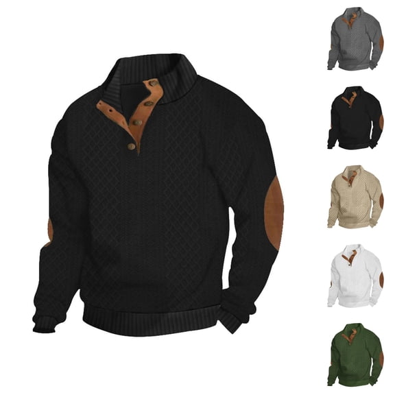 Outdoor Casual Sweatshirt for Men Fall Winter Long Sleeve Button Stand Collared Jacquard Sweat Shirt Pullover Tops