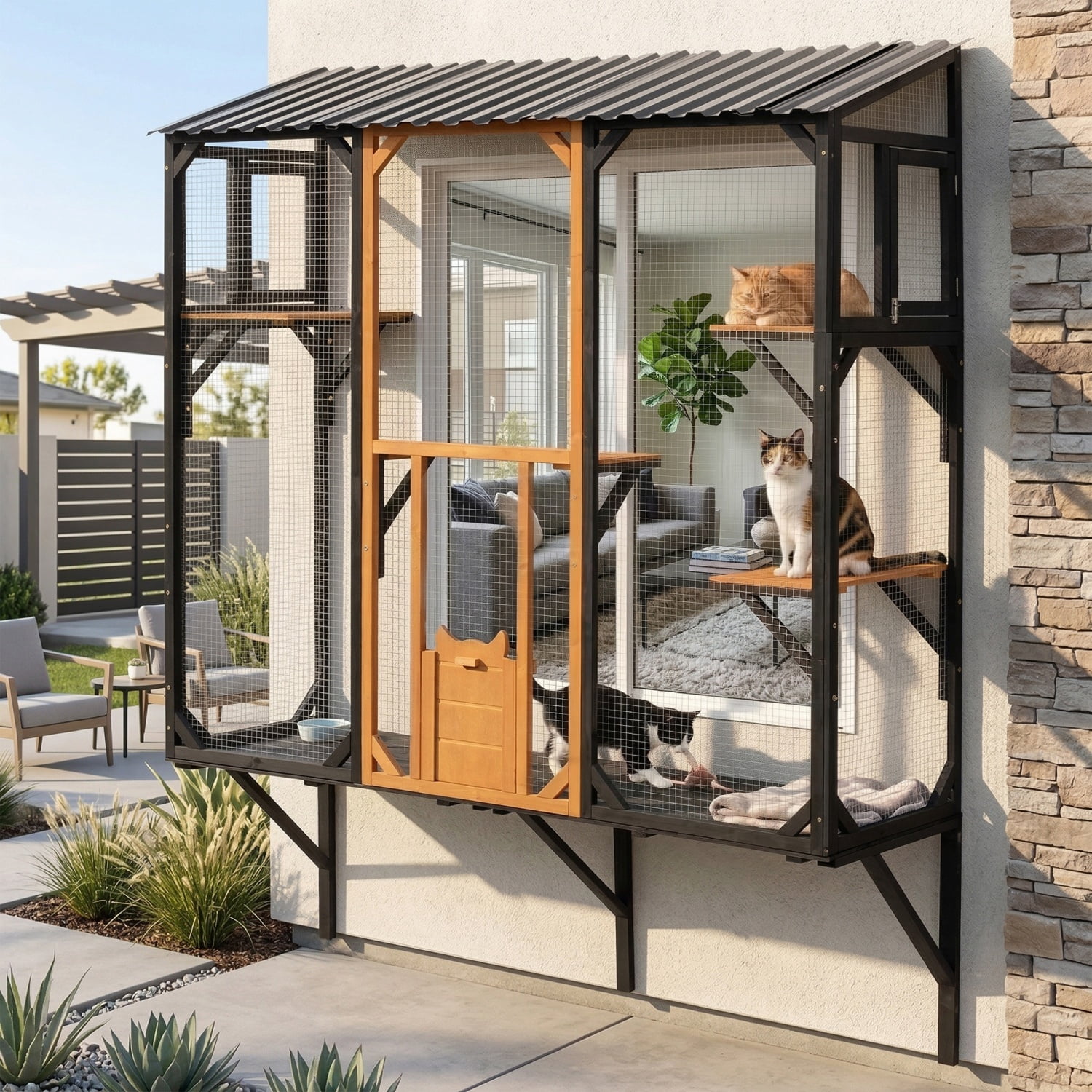 Outdoor Cat Catio Cat Climbing Catio Window Cat House Cat Patio Enclosure with Platforms for 1-3 Cats