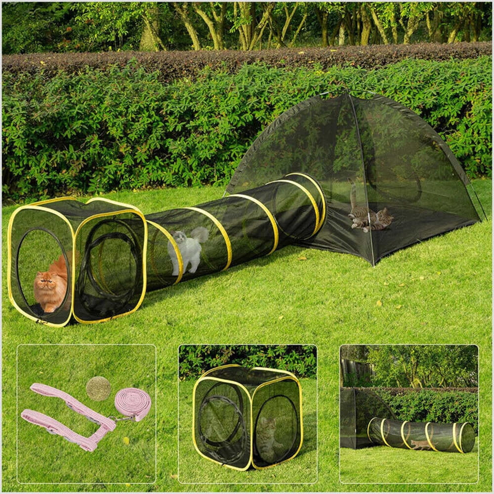 Outdoor Cat Dog Enclosures 3in1 Portable Catio w/ Cat TENTt Tunnel