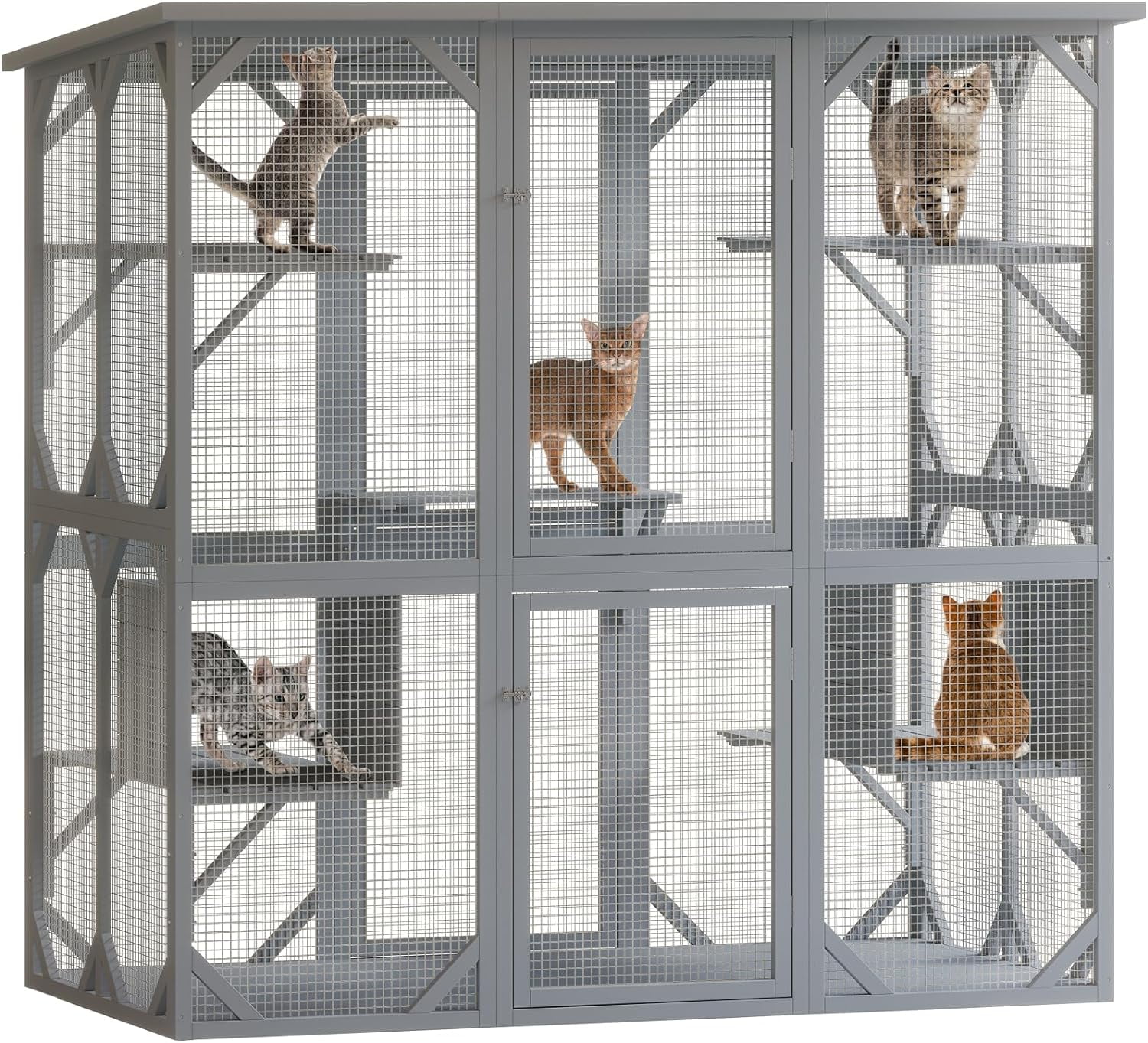 Outdoor Cat Enclosure, Cuoote Wooden Large Extra 71 inch Outdoor Cat