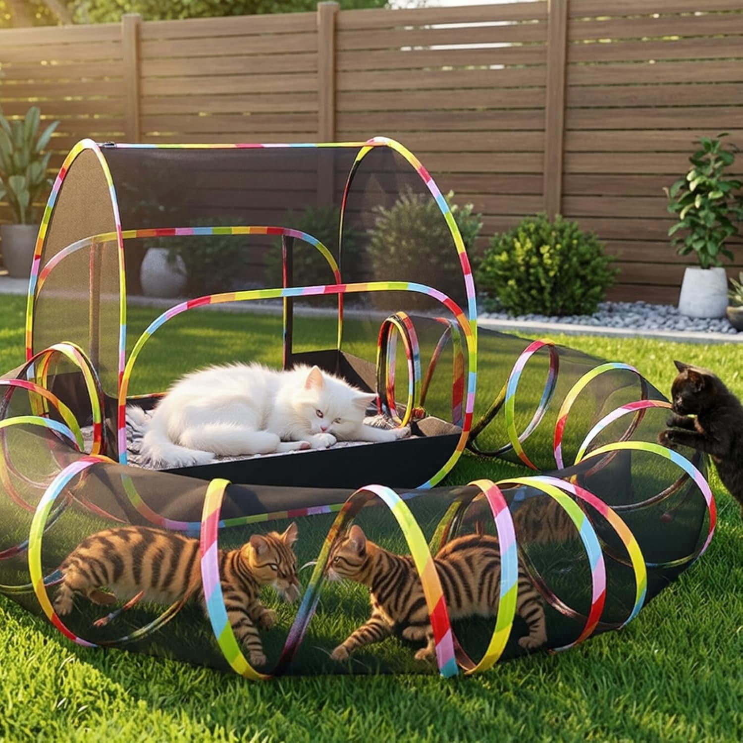 Portable 2-in-1 Outdoor Cat Enclosure with Tunnel & Carry Bag – Breathable Mesh Playpen for Cats, Small Dogs, Rabbits, Indoor & Outdoor Use