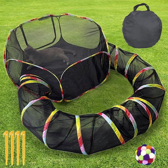 Portable 2-in-1 Outdoor Cat Enclosure with Tunnel & Carry Bag – Breathable Mesh Playpen for Cats, Small Dogs, Rabbits, Indoor & Outdoor Use