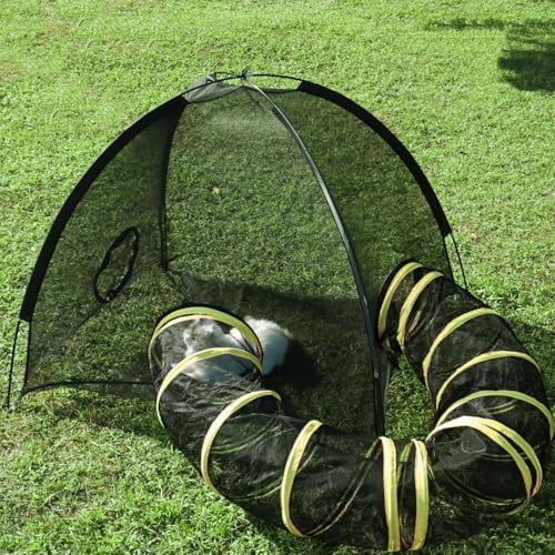 Outdoor Cat Enclosure with Circle Tunnel for Kitten Kitty Run - Portable Large Cat Playpen Tent Outdoor Indoor Pet Tent for Outside Small Animals