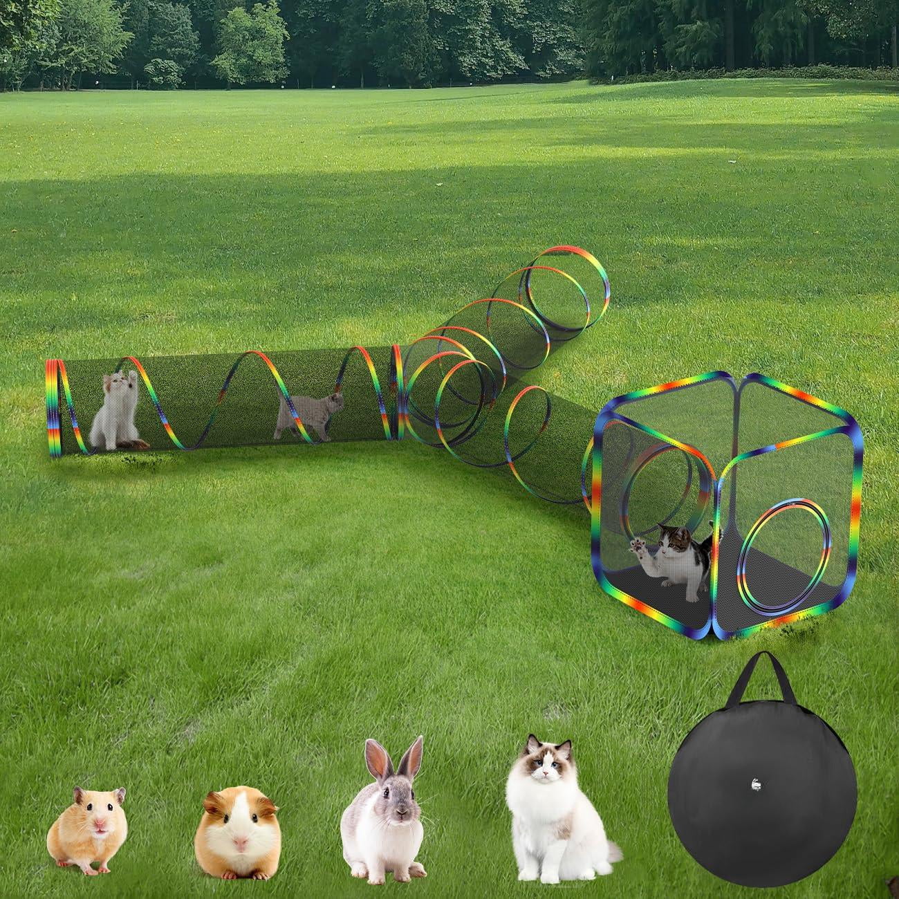 Outdoor Cat Enclosures For Cats Indoor  Patio Portable Mesh Tunnel Playhouse With Free Carry Bag Multiple And Small Animals Rainbow Color
