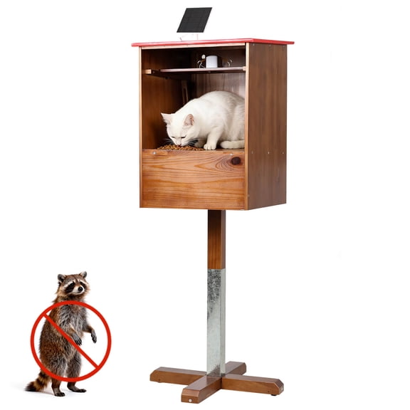 Outdoor Cat Feeding Station with Solar Camera, HD Live Video & Real-Time View, Weatherproof Elevated Feral Cat Feeder, Raised Cat Shelter for Food & Water, Raccoon-Resistant