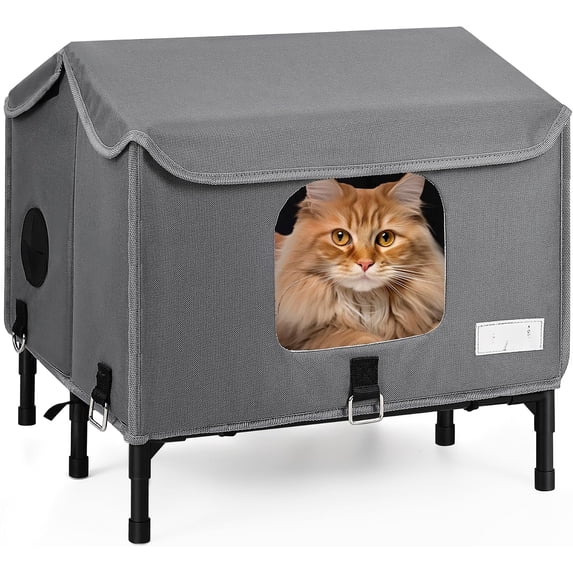 Outdoor Cat House, 1-Piece No-Assembly Feral Cat Shelter with Movable ...