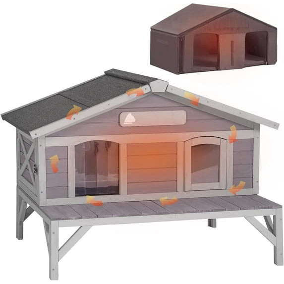 Outdoor Cat House 100% Insulated Feral Kitty Shelter with Liner Weatherproof for Winter,Extra Large Room