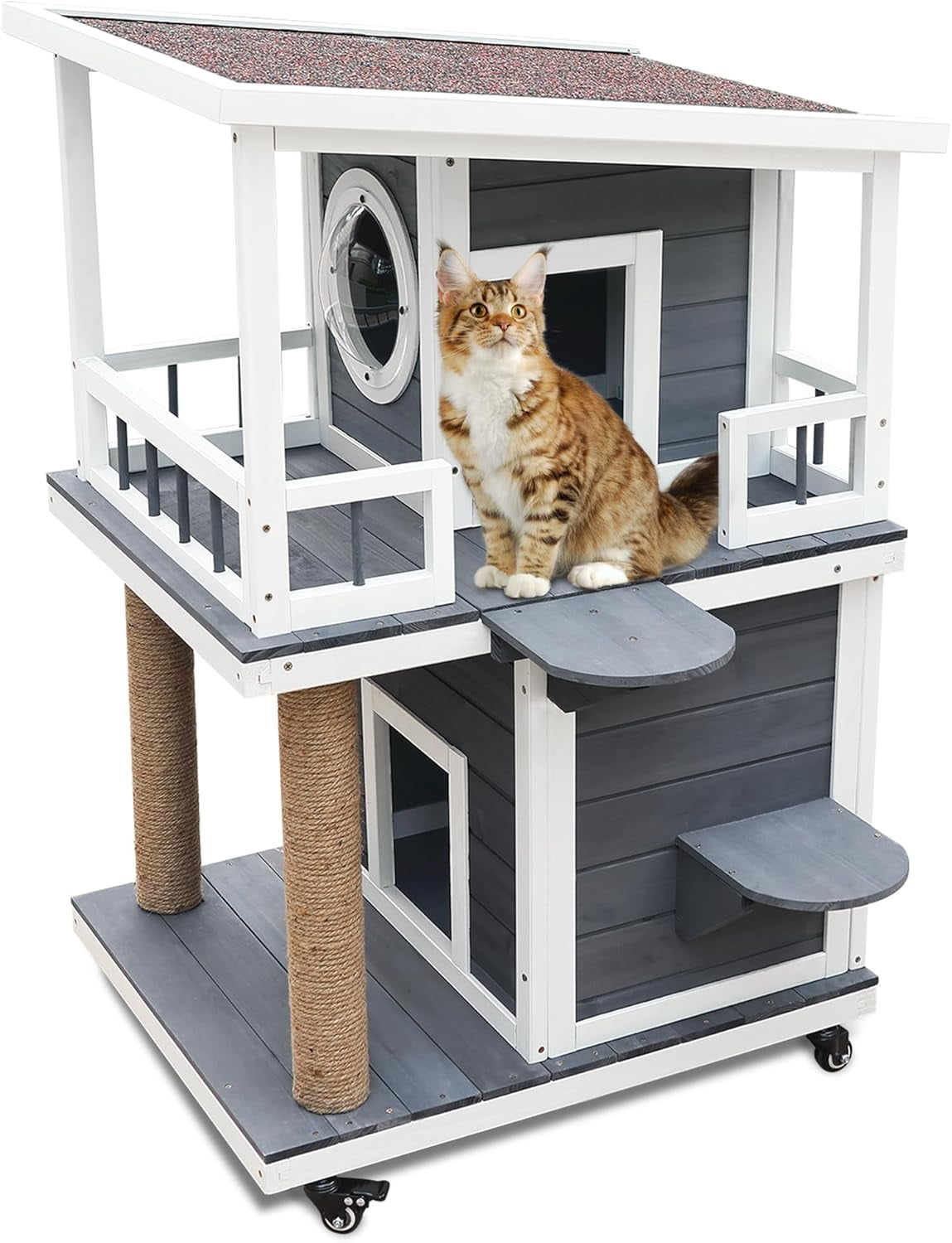 Outdoor Cat House, 2 Story Outdoor Cat Houses for Feral Cats Wooden ...
