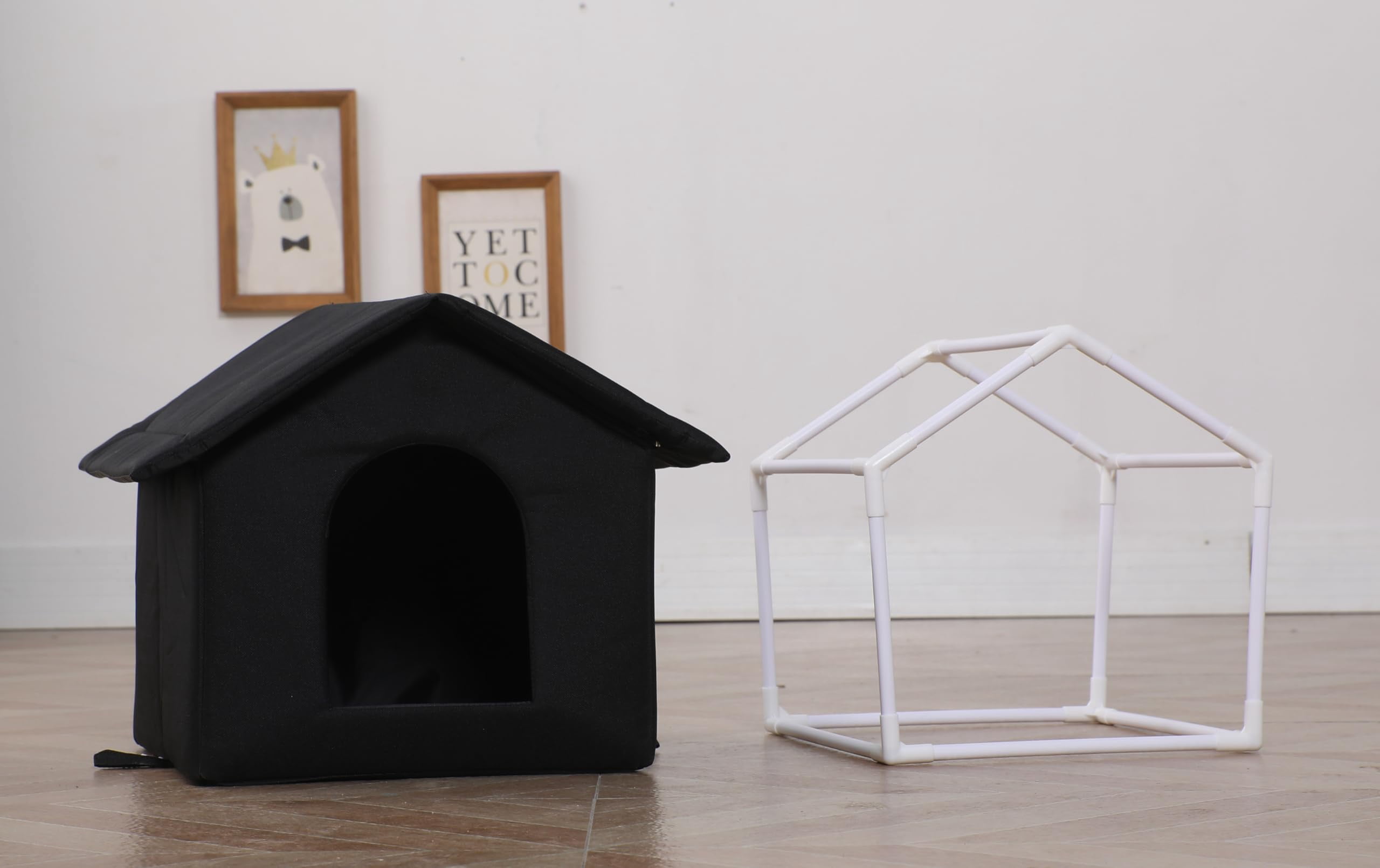 Outdoor Cat House Cat House for Outdoor and Indoor Use - Waterproof Shelter for Cats, Dogs, and Feral Animals (Grey Wood Color, Large)