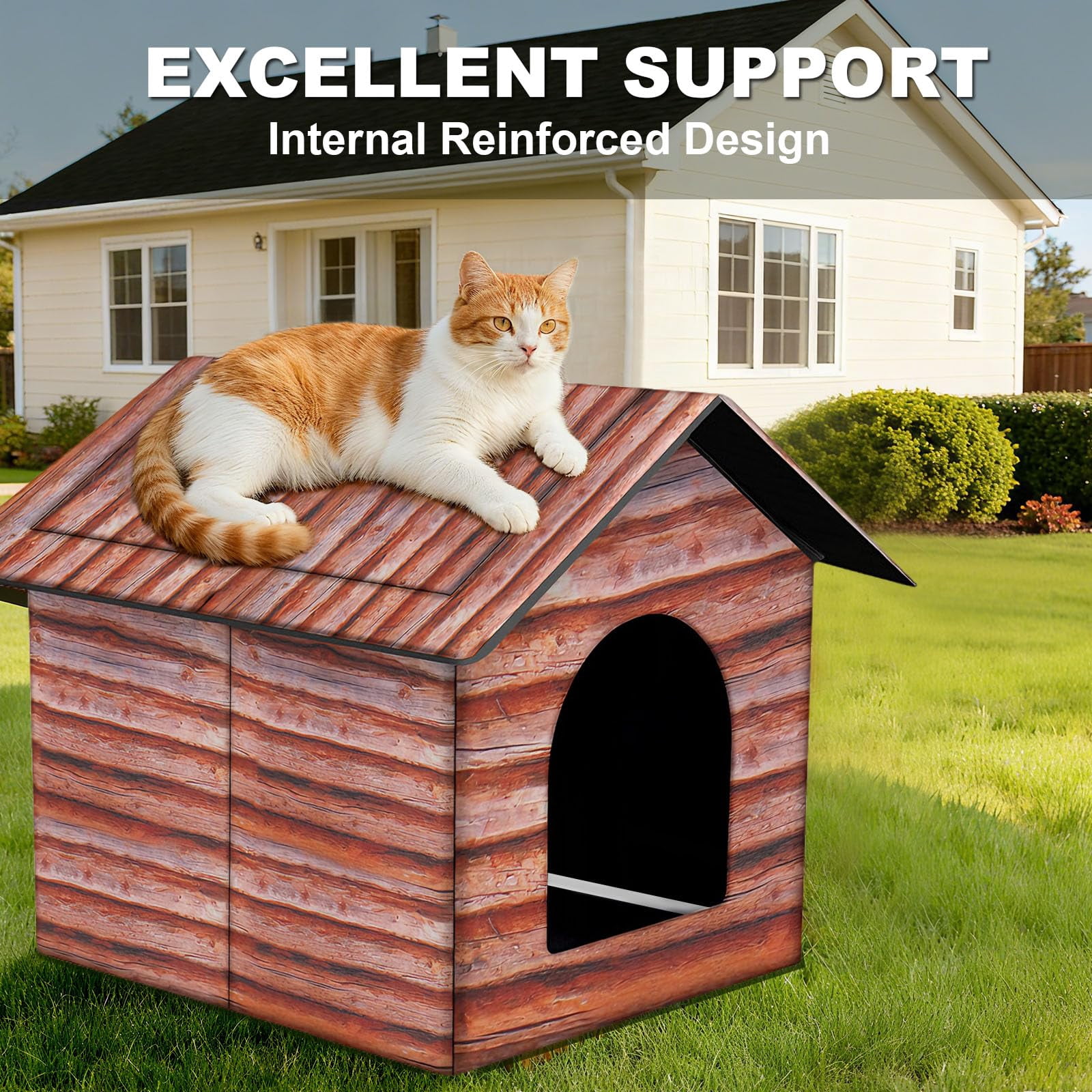 Outdoor Cat House Cat House for Outdoor and Indoor Use - Waterproof Shelter for Cats, Dogs, and Feral Animals (Grey Wood Color, Large)