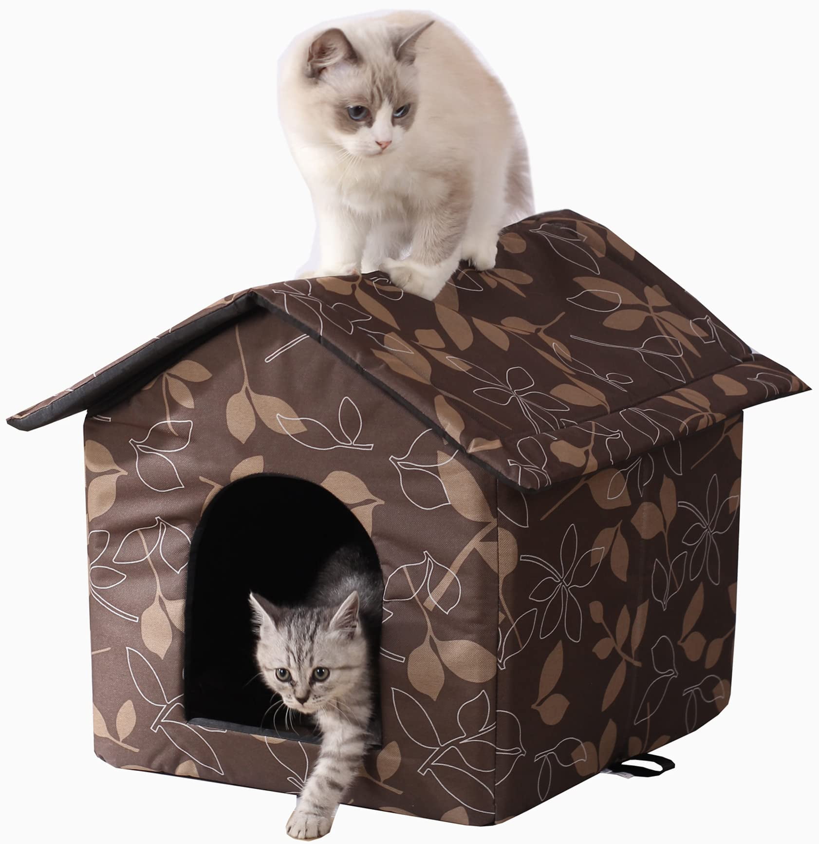 Outdoor Cat House Cat House for Outdoor and Indoor Use - Waterproof Shelter for Cats, Dogs, and Feral Animals (Grey Wood Color, Large)