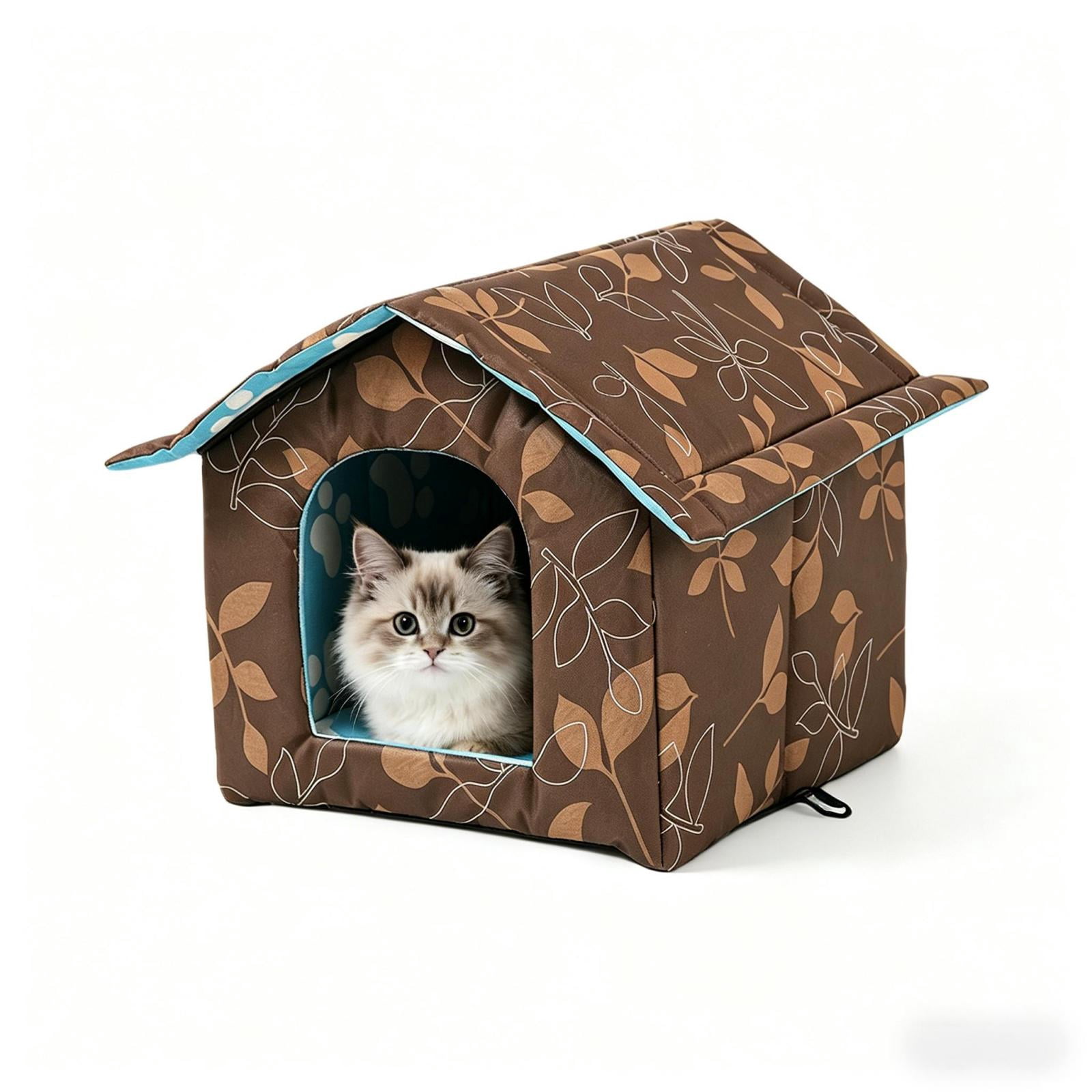 Outdoor Cat House, Cat Houses for Outdoor Cats, Weatherproof Warm and Insulated Cat House with Transparent Curtain Pet House, Stray Cats Shelter (Shabby Chic,L)