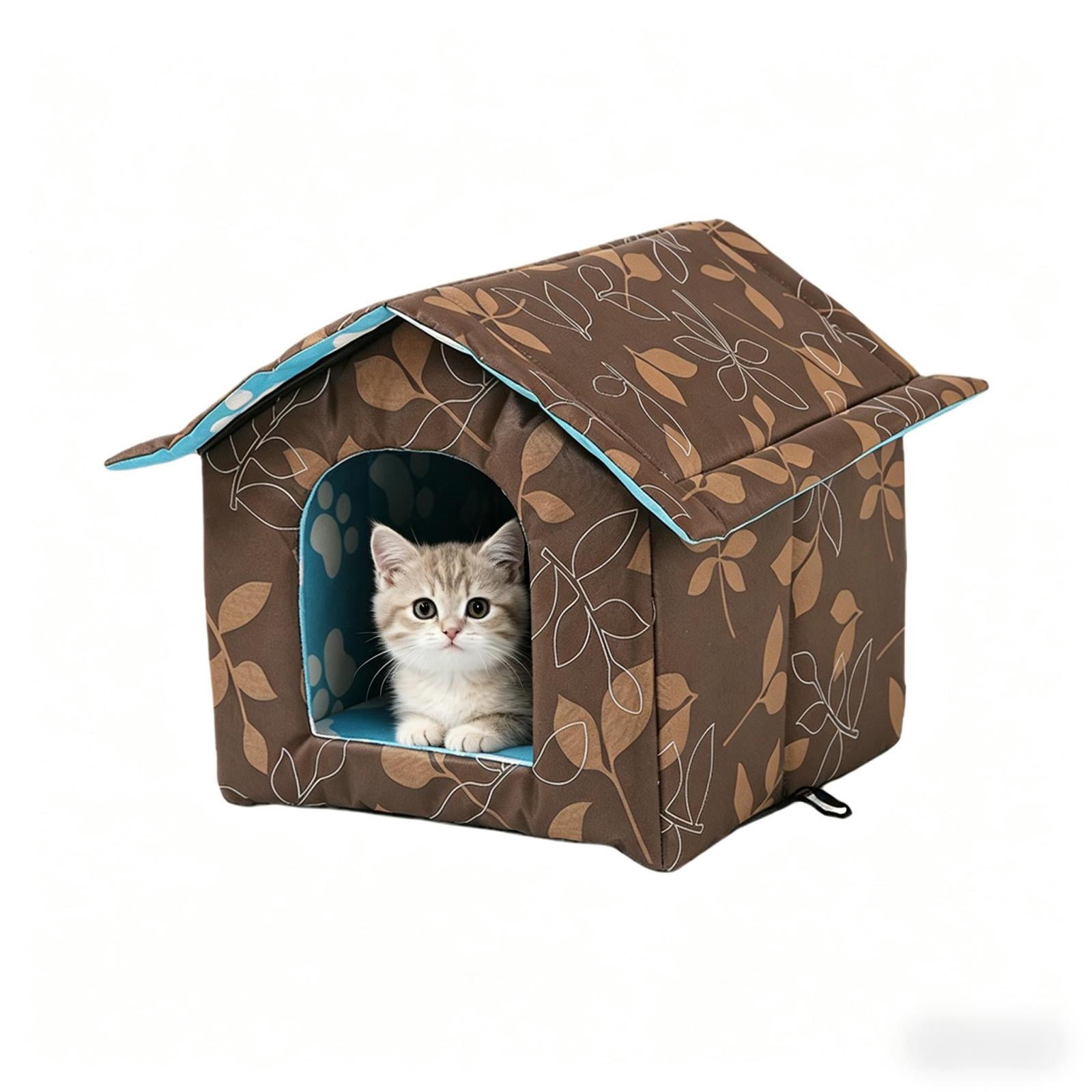 Outdoor Cat House, Cat Houses for Outdoor Cats, Weatherproof Warm and Insulated Cat House with Transparent Curtain Pet House, Stray Cats Shelter (Shabby Chic, M)