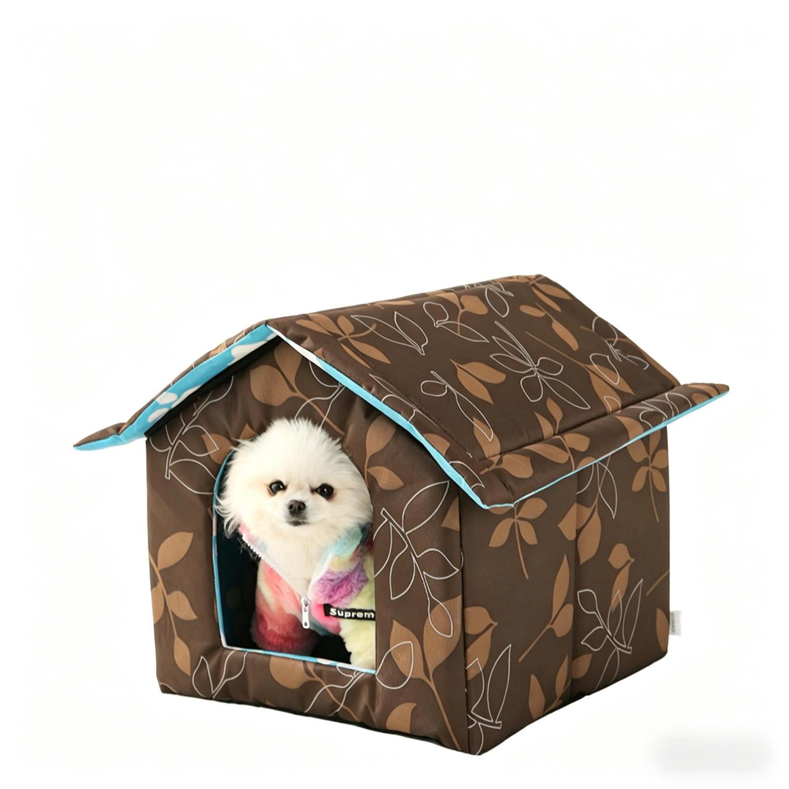 Outdoor Cat House, Cat Houses for Outdoor Cats, Weatherproof Warm and Insulated Cat House with Transparent Curtain Pet House, Stray Cats Shelter (Shabby Chic, S)