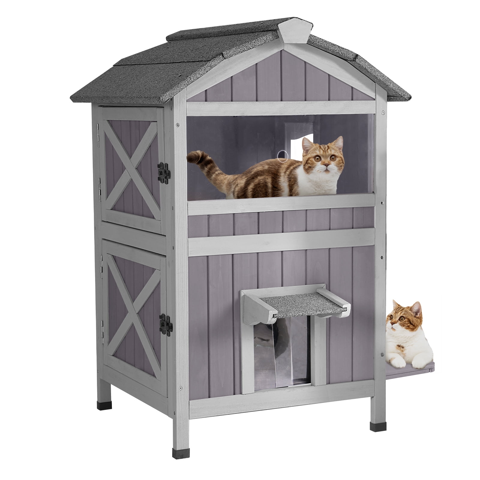 Outdoor Cat House Feral Cat Enclosure Weatherproof Kitty 2 Story Shelter with Escape Doors Walmart