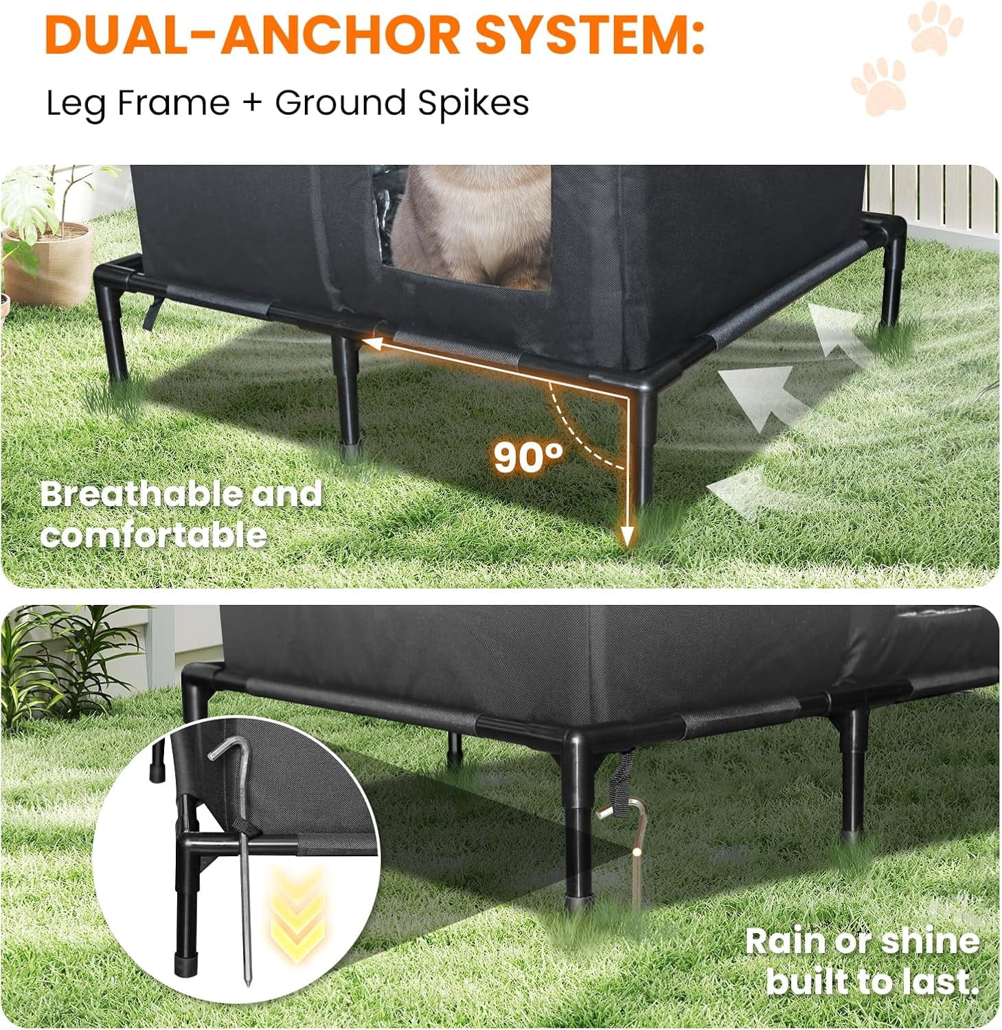 Outdoor Cat House for Feral Cats, Extra Large Insulated Stray Cat Shelter, Weatherproof Elevated Outside Cat and Dog House, Waterproof Cat Tent Pet House for Winter and Summer