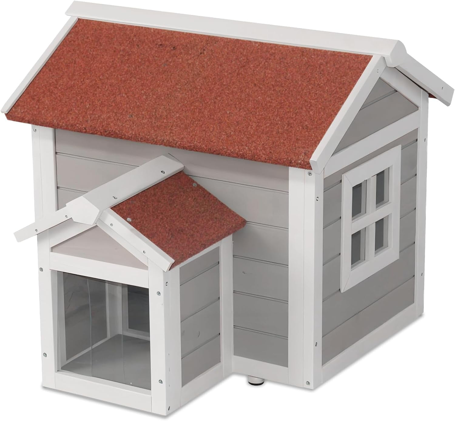 Feral Cat House for Outdoor Cat Enclosure Winter Double Rooms Weatherproof with Openable Roof