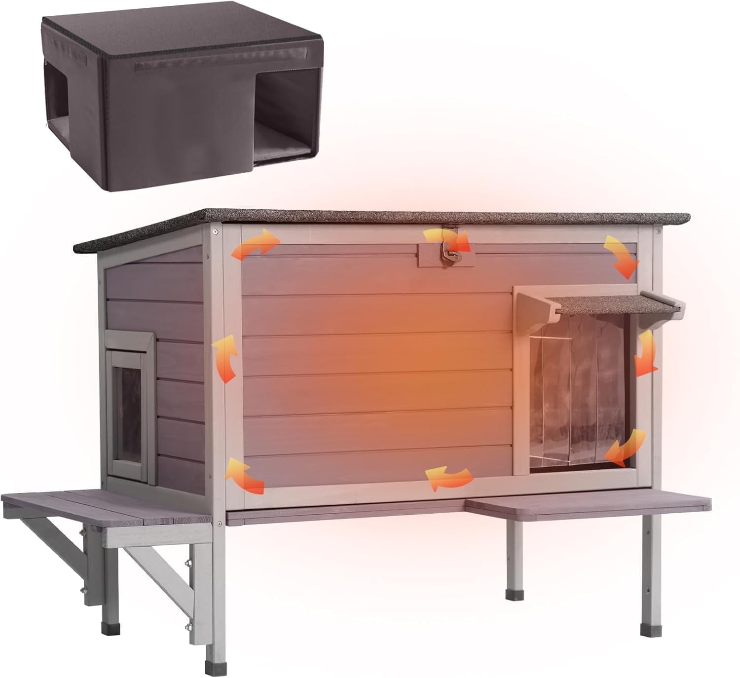 MEDEHOO Outdoor Cat House Insulated, Weatherproof Feral Cat Shelter for Winter Cat Condos for Outdoor Cats-100% Insulated Liner