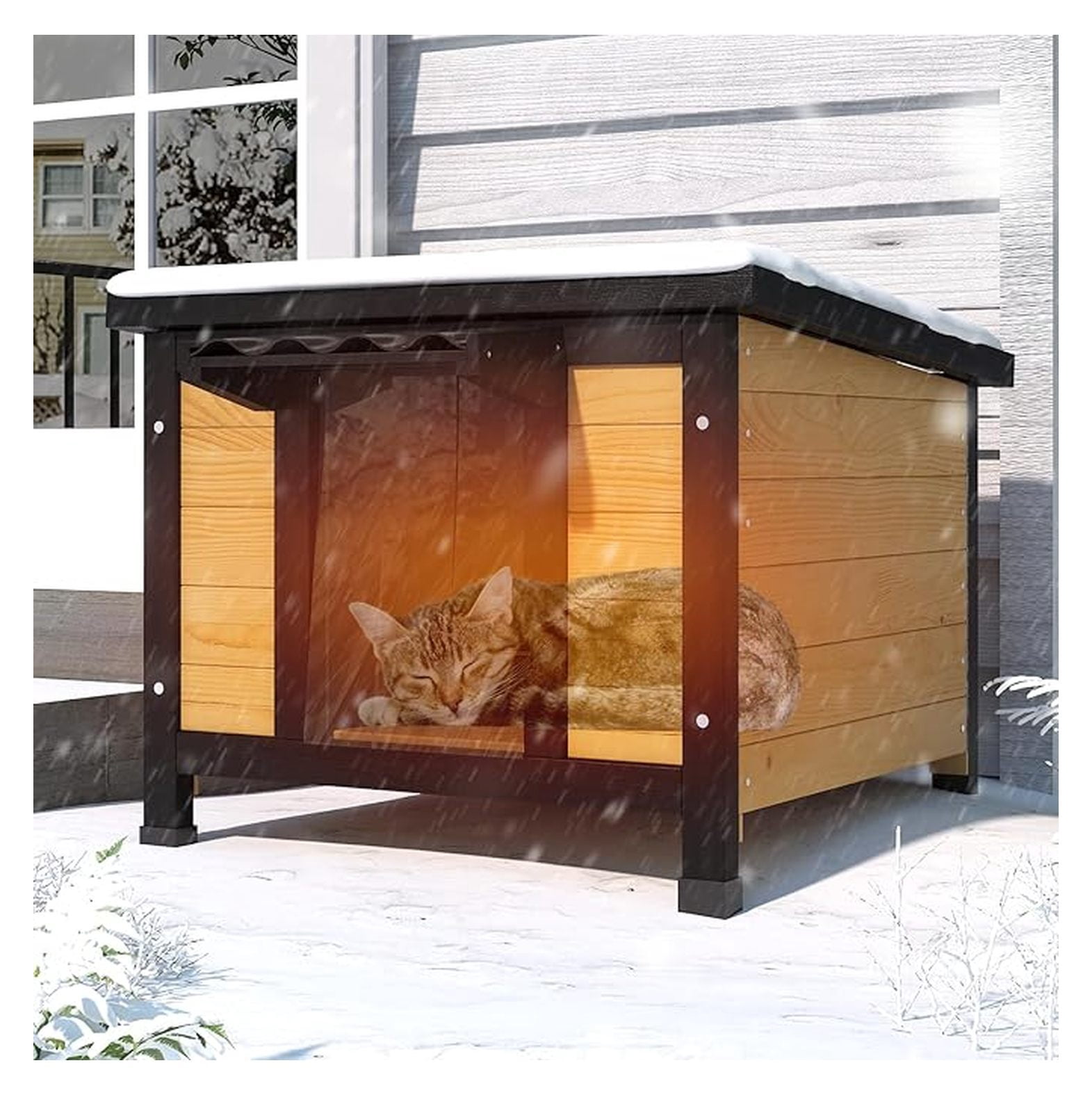 Outdoor Cat House Insulated, Waterproof Feral Cat Shelter for Multiple Cats, Raised Floor, 21.3"L x 19.9"W, Black