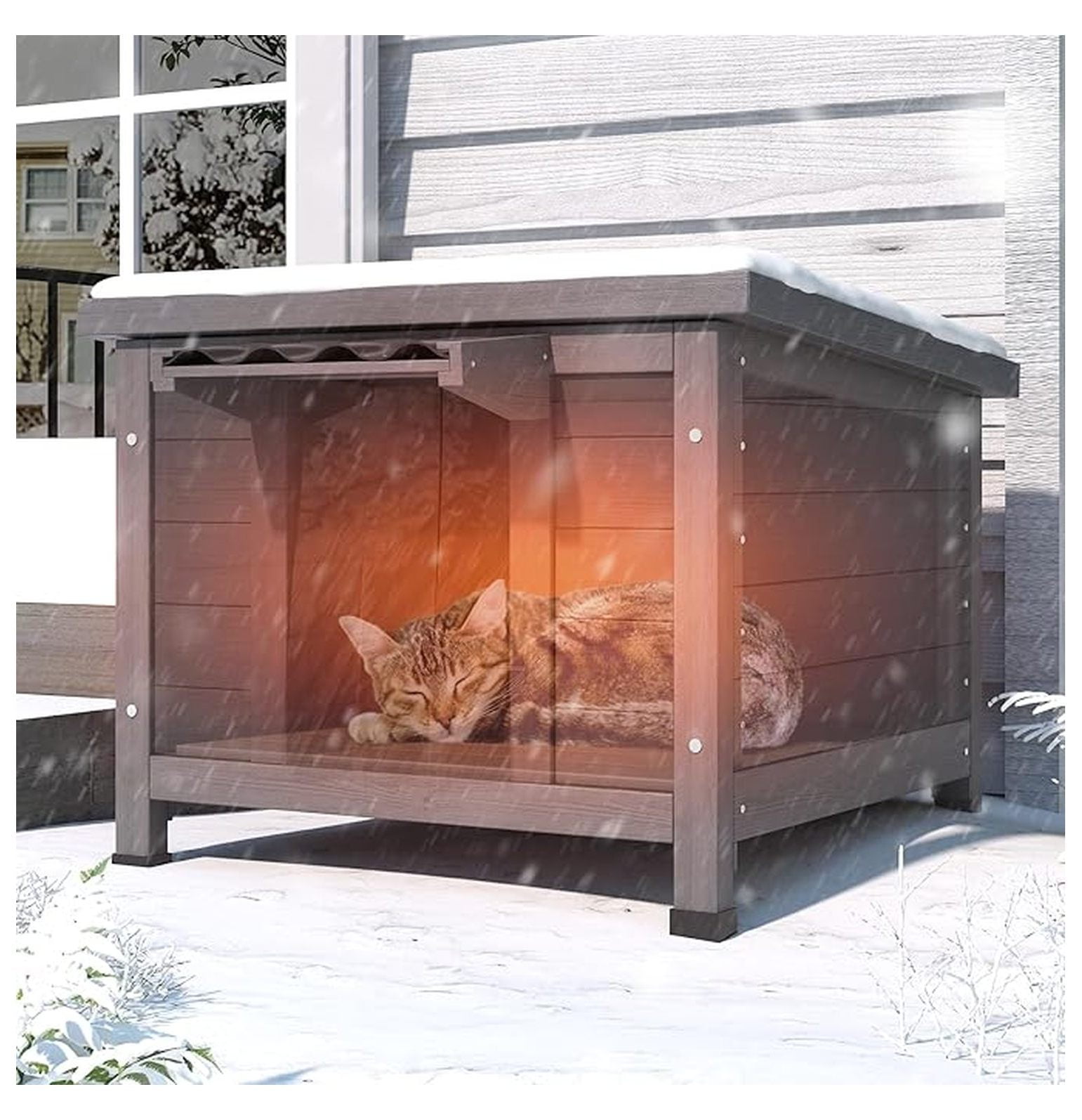 Outdoor Cat House Insulated - Waterproof Feral Cat Shelter for Multiple Cats, Raised Floor, 21.3"L x 19.9"W x 18.9"H